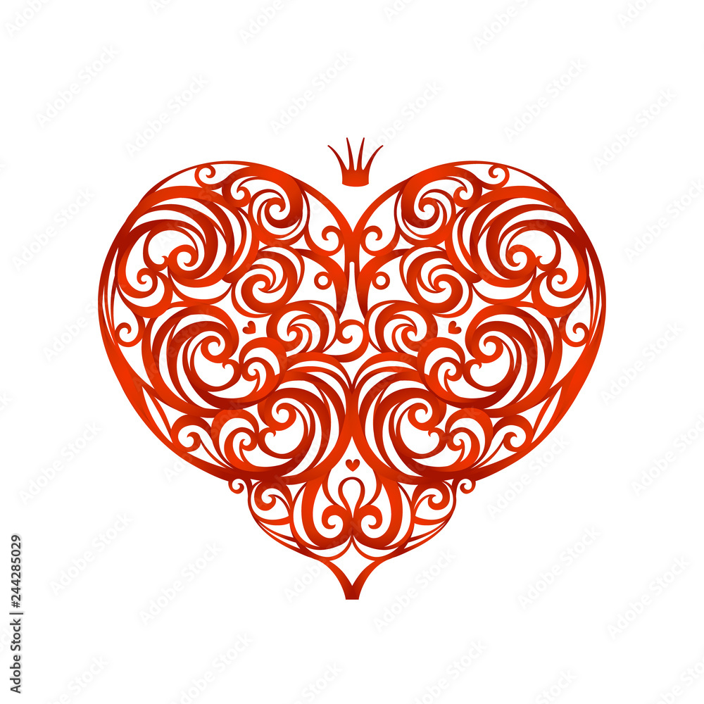 Ornate heart for Valentines cards. Day Of Love.