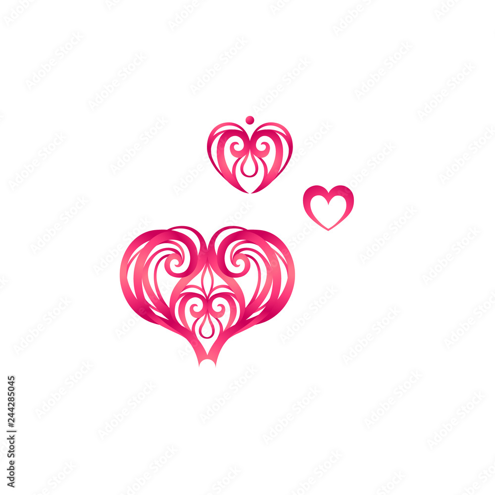 Pink vector hearts for Happy Valentines Day greetings.