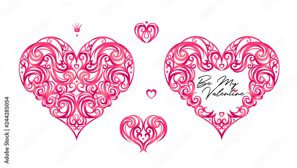 Vector hearts, romantic decor Be My Valentine.