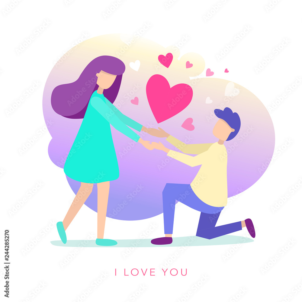 The guy is kneeling in front of a girl to declaration of love The guy is kneeling in front of a girl to declaration of love