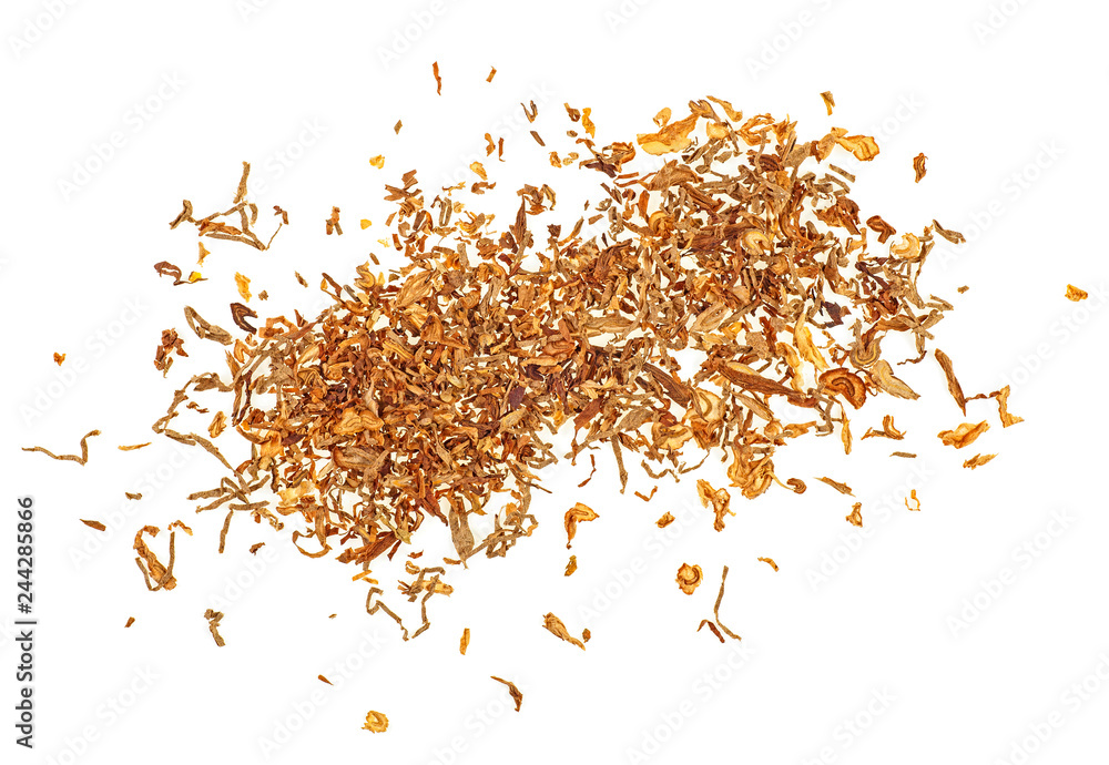 Pile tobacco isolated on white background, top view. Pile tobacco isolated on white background, top view.