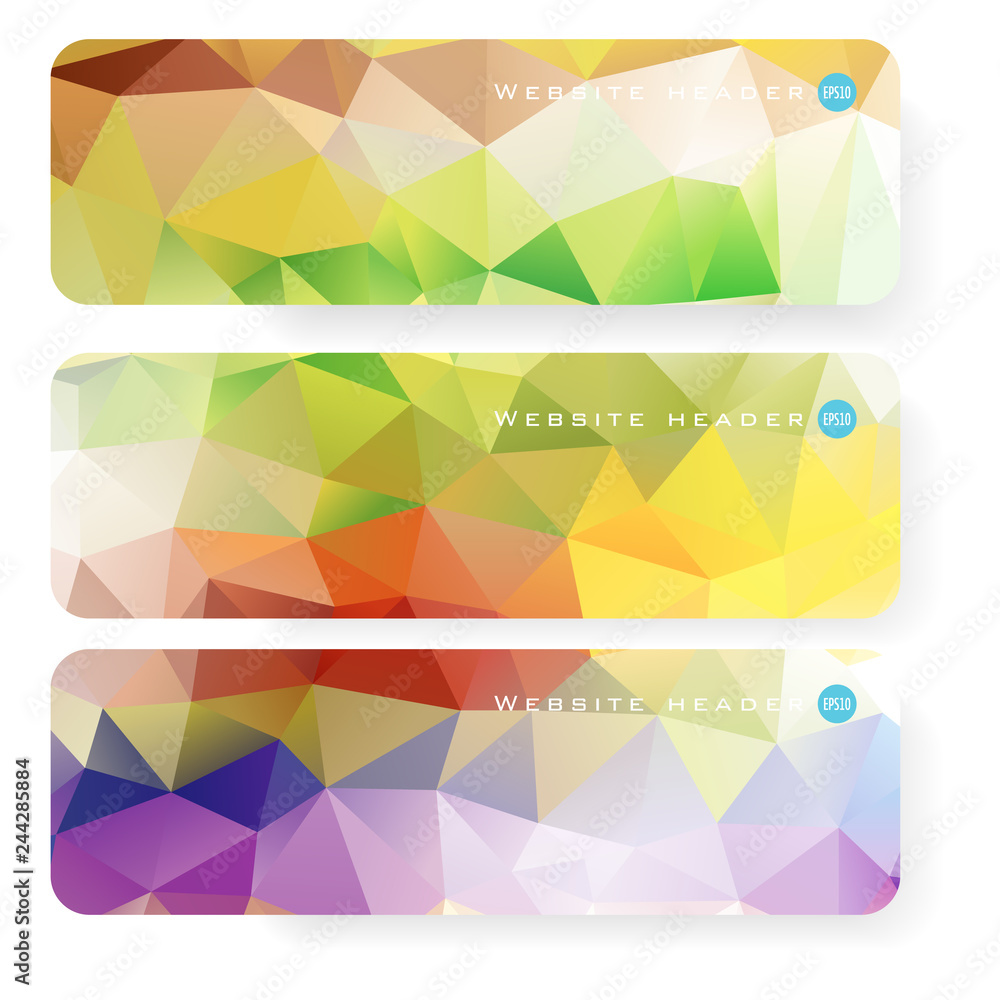 Vector colorful design template set of banner, header for website with triangle geometric background
