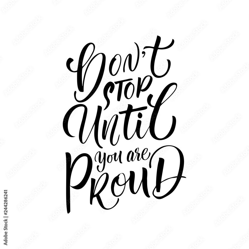 Fototapeta premium Vector logo design template in trendy linear style with hand-lettering - Dont't stop until you are proud - vegetarian and organic food badge or emblem for food packaging - label.