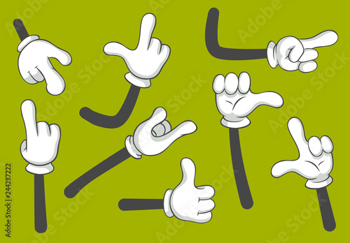Cartoon hands. Gloved hands. Vector isolated illustration set