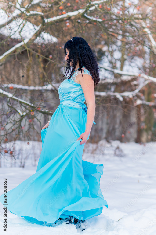 Arabic modern woman in long romantic fashionable dress womens