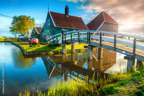 Photography Fantastic touristic village Zaanse Schans near Amsterdam, Netherlands, Europe