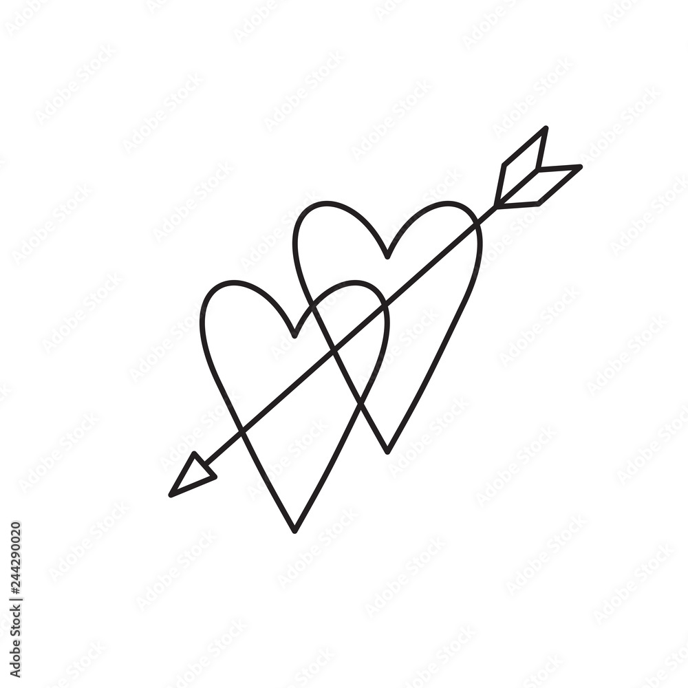 Linear illustration of an icon of two hearts Linear illustration of an icon of two hearts