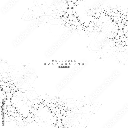 Structure molecule and communication. Dna, atom, neurons. Scientific concept for your design. Connected lines with dots. Medical, technology, chemistry, science background. Vector illustration.