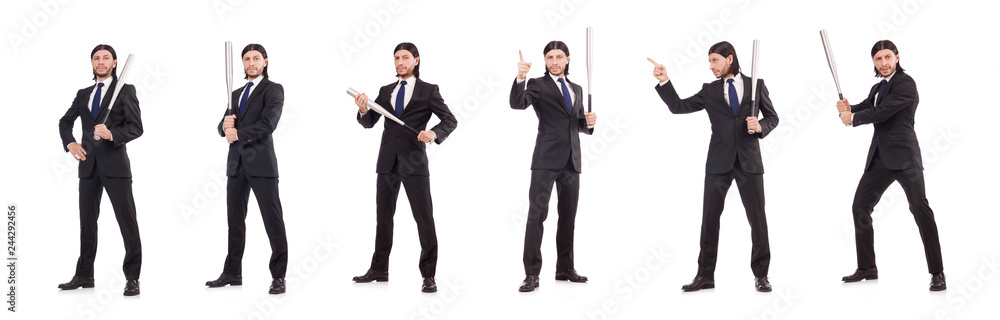 Man with baseball bat isolated on white Man with baseball bat isolated on white