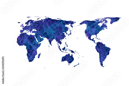 Plexus world map vector flat design, Asia in center.