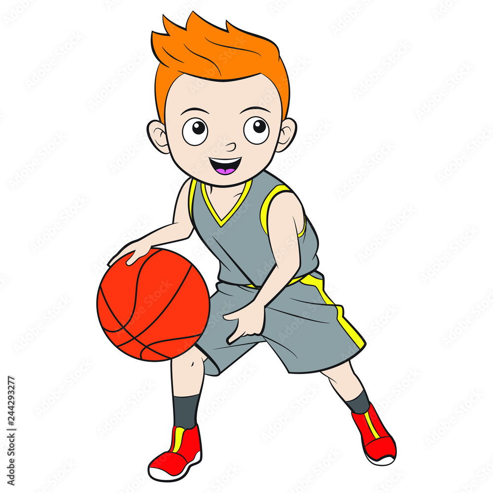 Cartoon boy playing basketball coloring by live paint bucket for easy editing Cartoon boy playing basketball coloring by live paint bucket for easy editing