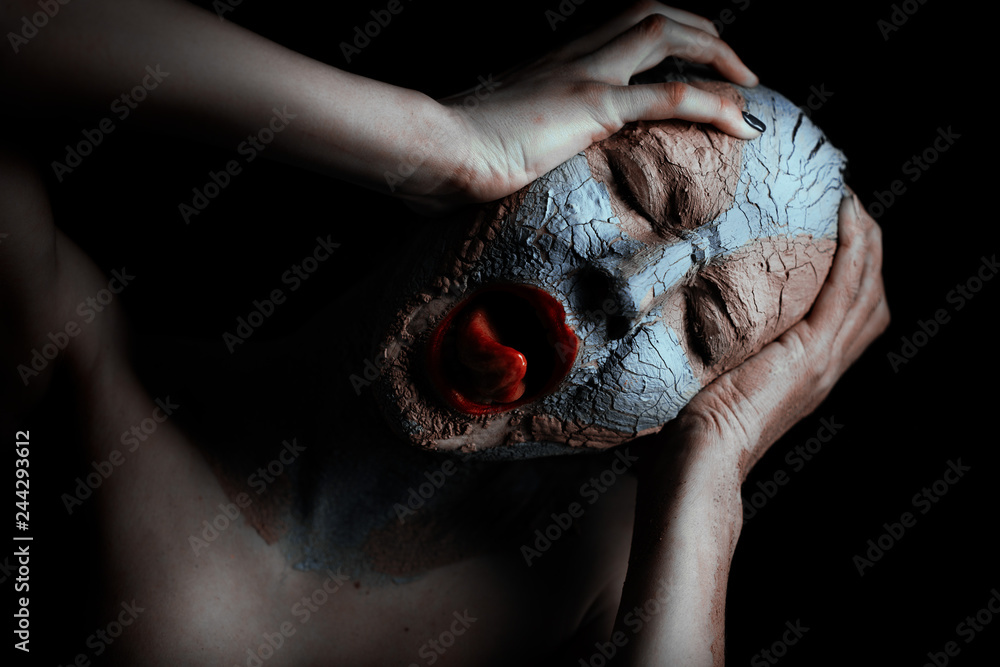 Naklejka premium woman with cosmetic clay