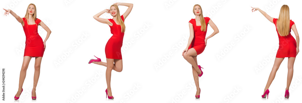 Beautiful woman in red dress isolated on white Beautiful woman in red dress isolated on white