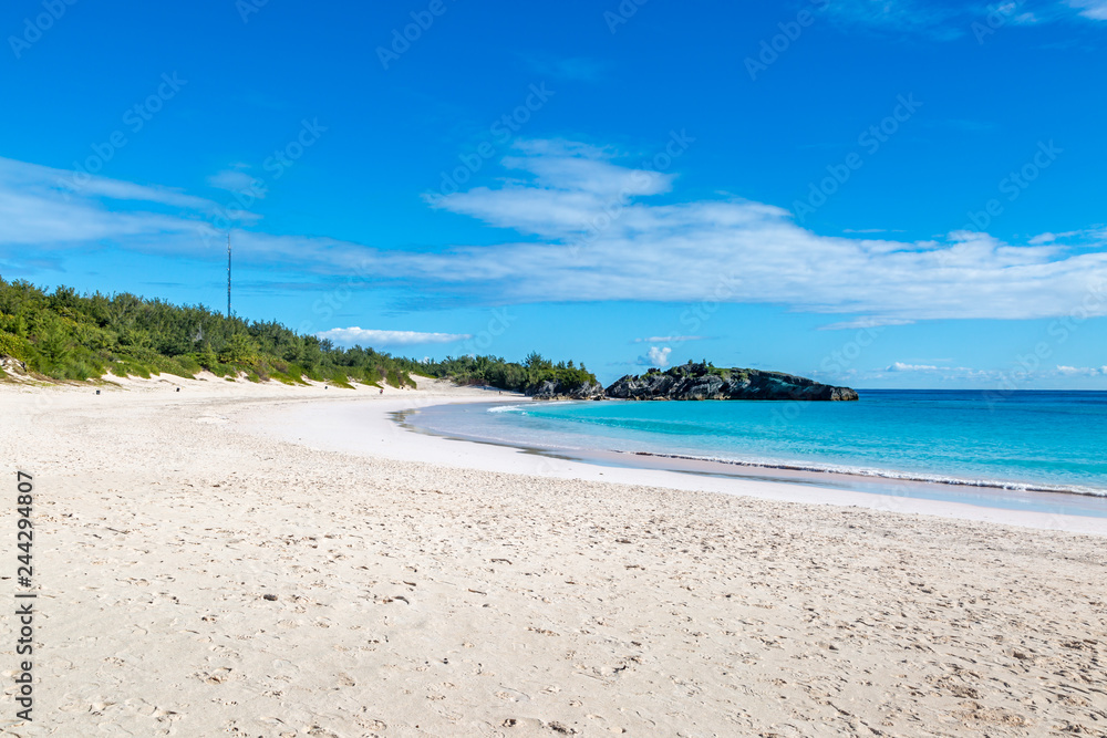 The beautiful sandy beach at Horseshoe Bay, on the island of Bermuda