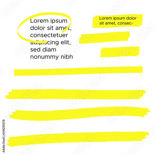 Yellow highlight marker lines. Brush pen underline. Yellow watercolor hand drawn highlight