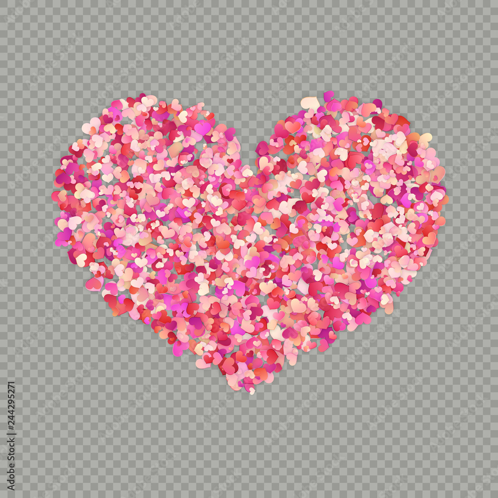 Heart shape color confetti. Valentines petals top view. Isolated on transparent background. EPS 10