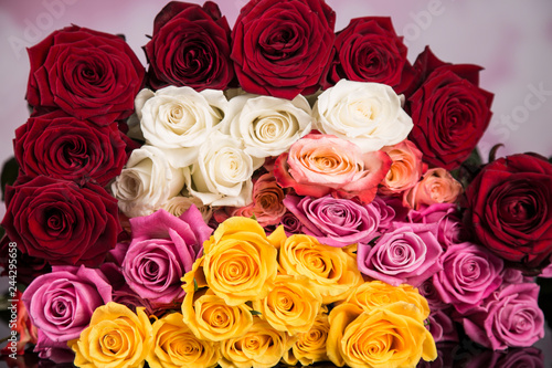 A bouquet of white roses, angels of love and porcelain hearts, Valentine's Day