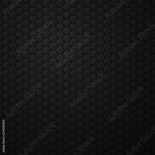 Black background with hexagons, honeycomb pattern. Vector