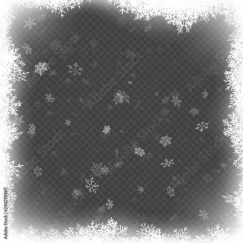 Christmas frame effect with white glowing light and snowflakes. EPS 10