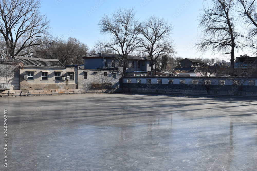 Frozen river at Tian'anmen Square near the Forbidden City in Beijing, China Frozen river at Tian'anmen Square near the Forbidden City in Beijing, China