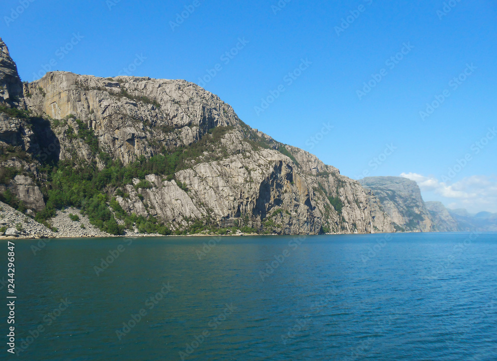 Norwegian fjord and mountains in summer. Lysefjord, Rogaland, Norway