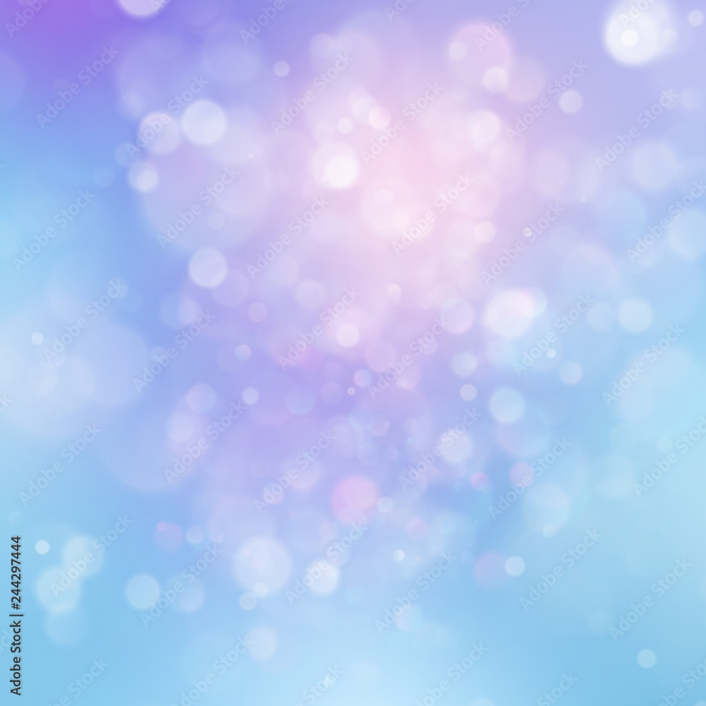 Colorful abstract vivid blur bokeh circles in soft color style background. Glitter holiday purple blue pink template. Luxurious natural texture. EPS 10