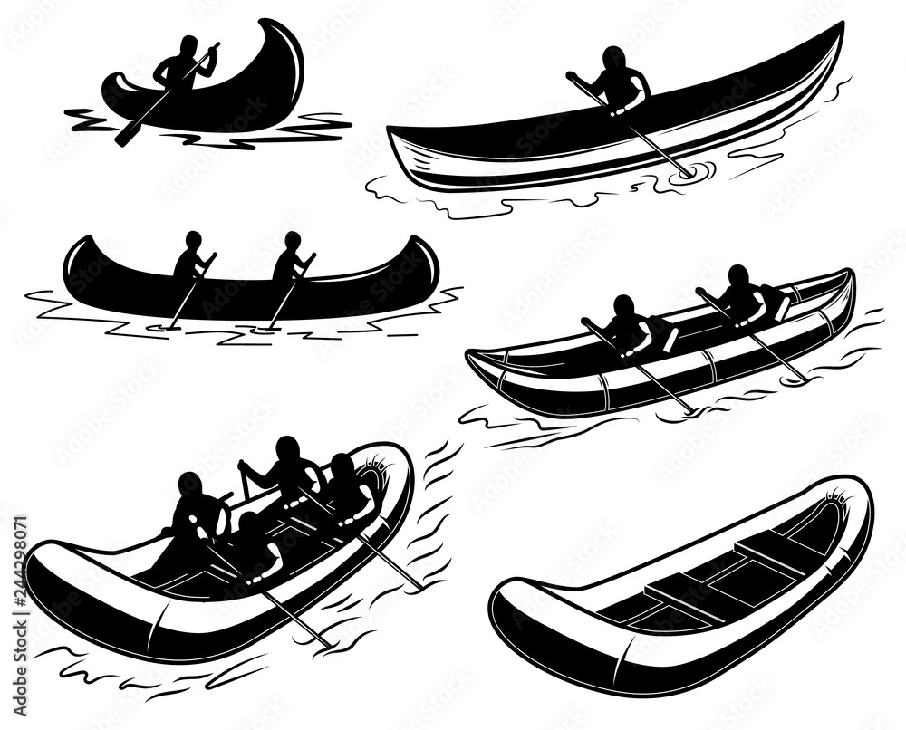 Set of canoe, boat, raft illustration. Design element for poster, emblem, sign, poster, t shirt