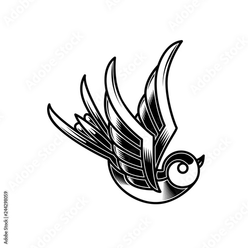 Vintage swallow illustration in engraving style. Design element for poster,card, sign, emblem, t shirt.