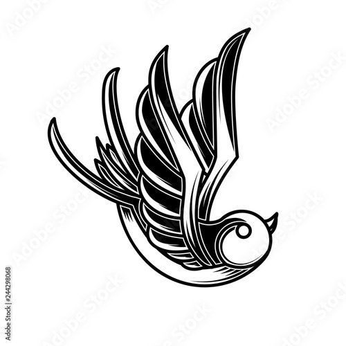 Vintage swallow illustration in engraving style. Design element for poster,card, sign, emblem, t shirt.