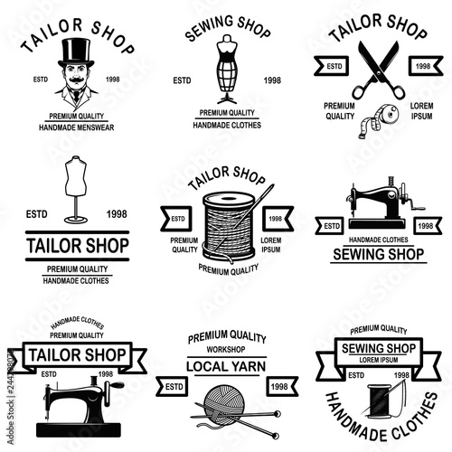 Set of tailor shop emblems. Design elements for logo, label, sign, badge.