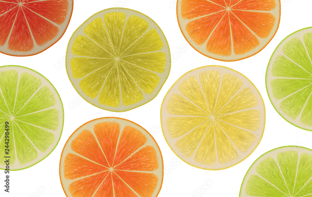 Fototapeta premium colored fruit slices on white background