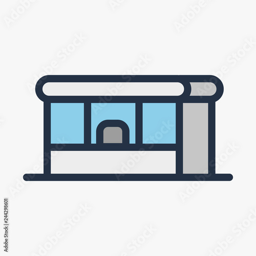 Isometric Newspaper Kiosk Booth Shop Store Building. Vector Flat Line Stroke Icon.