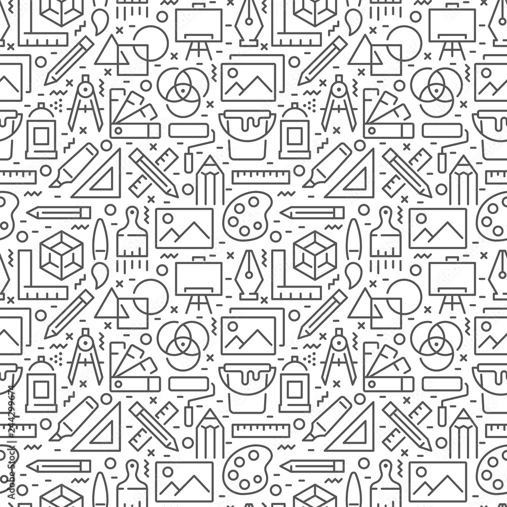 Seamless pattern with elements for drawing and painting