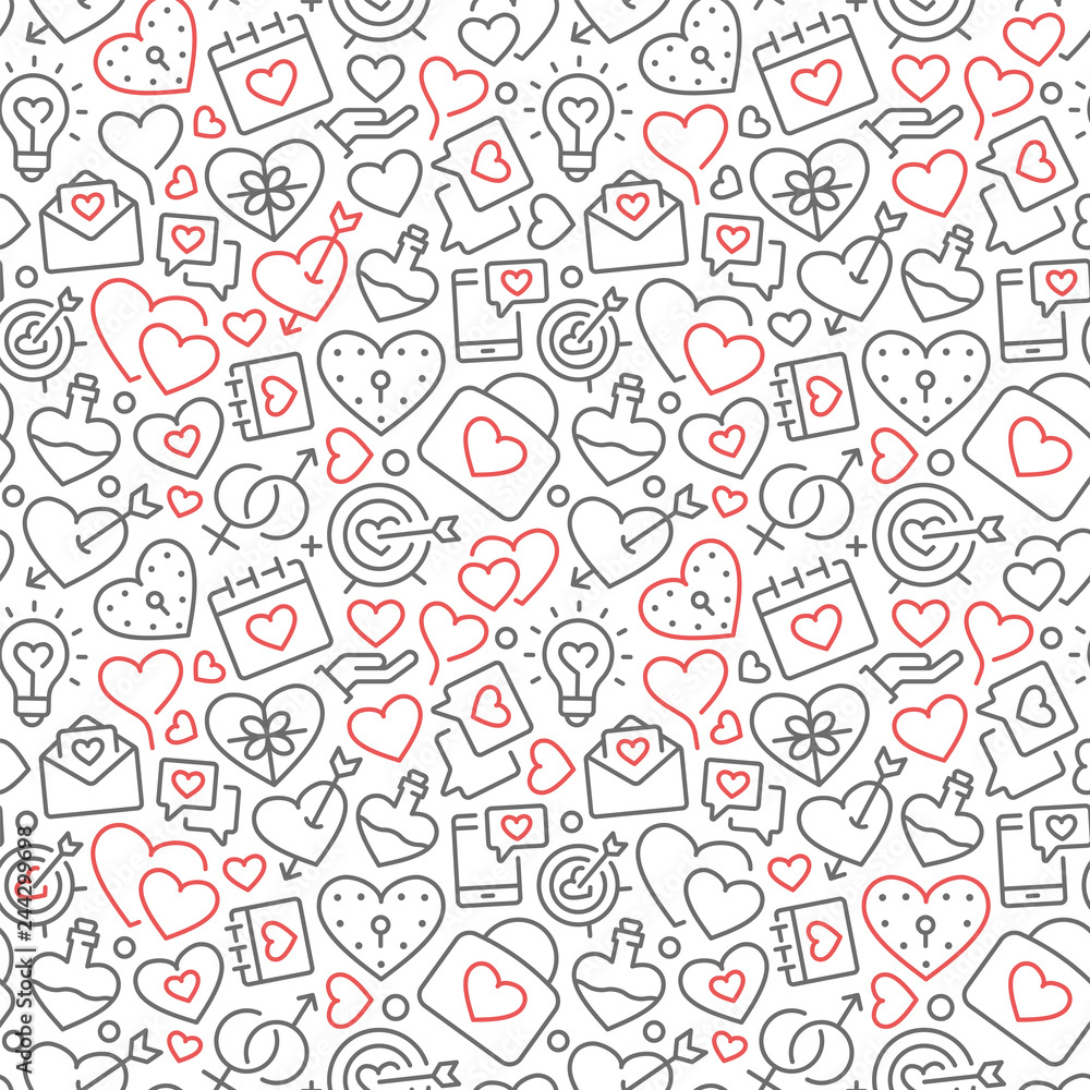 Seamless pattern with elements for Saint Valentines Day or wedding