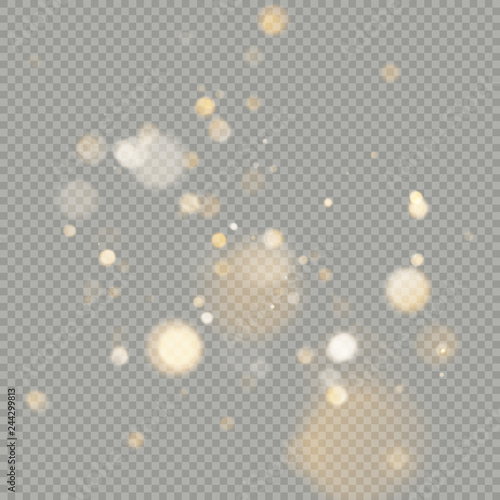 Effect of bokeh circles isolated on transparent background. Christmas glowing warm orange glitter element that can be used. EPS 10