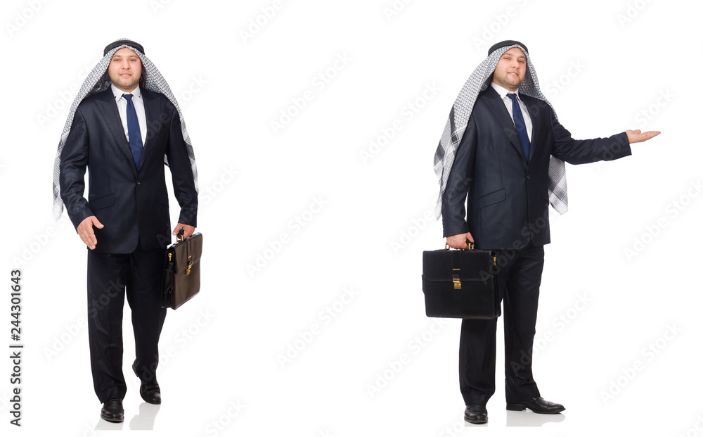 Arab businessman with briefcase isolated on white Arab businessman with briefcase isolated on white