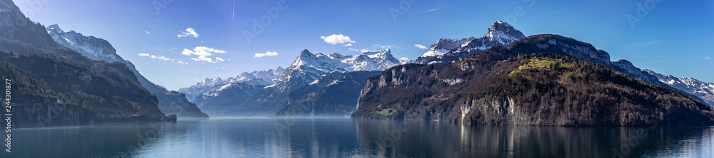 Lake Lucern with Alps, panorama view from Brunnen