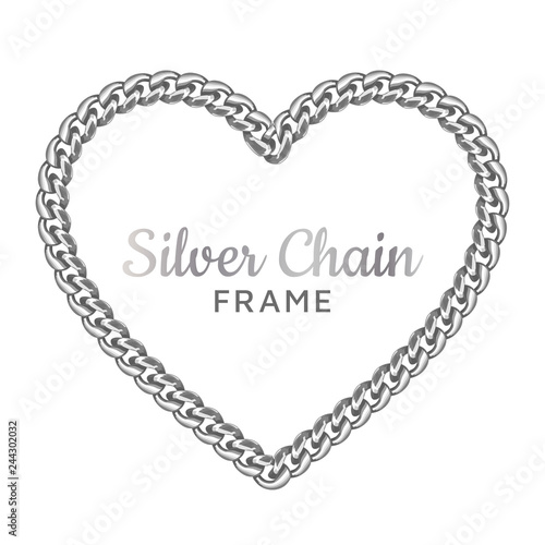 Silver chain heart love border frame.