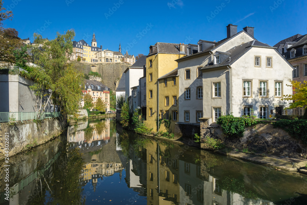 Luxembourg downtown city view across Alzette river