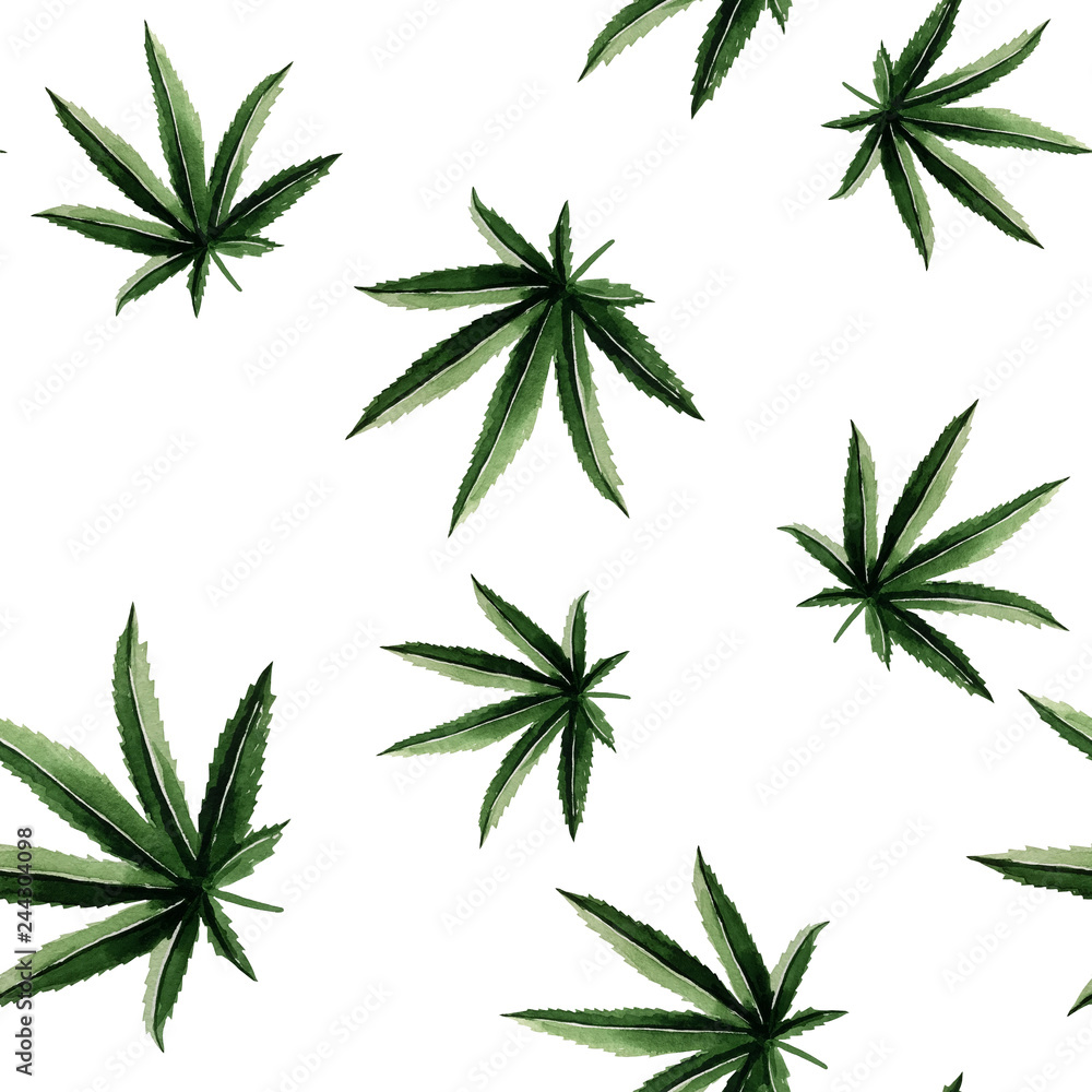 watercolor hemp leaves illustration seamless texture watercolor hemp leaves illustration seamless texture