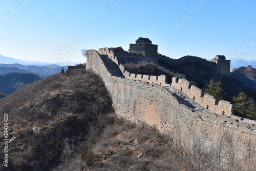 Panorama of the Great Wall in Jinshanling in winter near Beijing in China