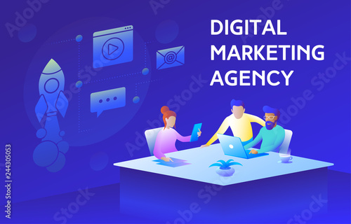 Colorful illustration of a modern digital marketing agency