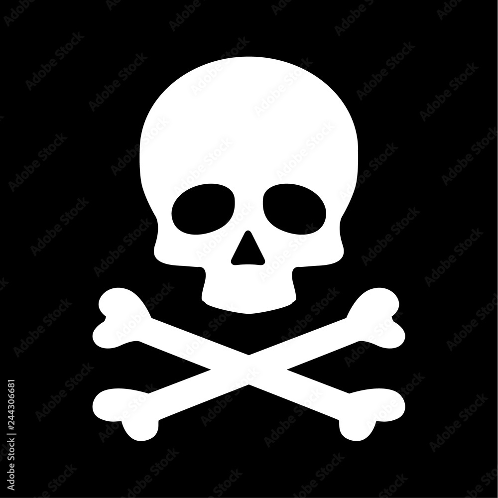 Modern flat skull crossbones icon isolated on black background Modern flat skull crossbones icon isolated on black background