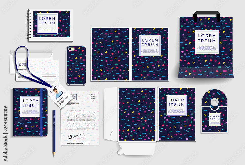 Corporate identity business items. Editable corporate identity template design. Vector icons office stationery. Gift Items business color promotional souvenirs elements. Stationery set corporate style