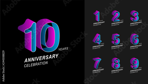 Set of anniversary logotype. Colorful anniversary celebration icons design for company profile, booklet, leaflet, magazine, brochure poster, web, invitation or greeting card.