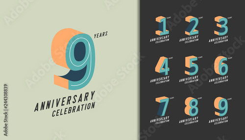 Set of anniversary logotype. Modern anniversary celebration with pastel color. Design for company profile, booklet, leaflet, magazine, brochure poster, web, invitation or greeting card.