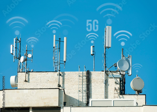 5G antennas and GSM transmitters. Concept for high speed 5G internet
