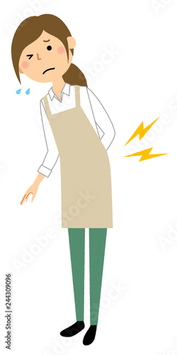 エプロンの女性　腰痛