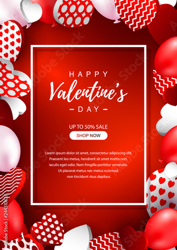 Valentines Day vertical sale banner. Valentines day design for banners, flyers, newsletters, postcards. Space for text. Vector illustration.