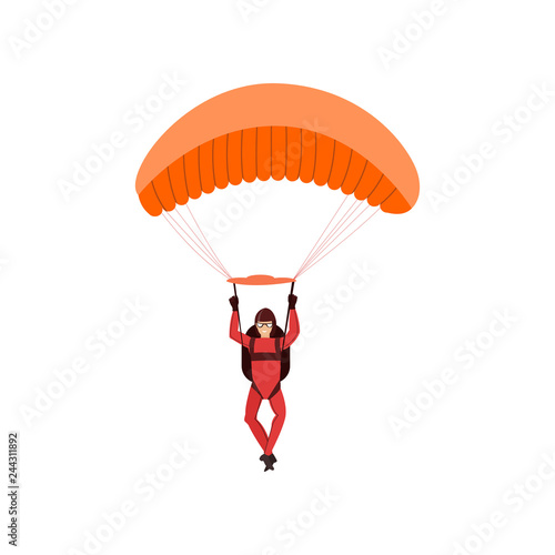 Skydiver engaged in a dangerous sport making jumps in the sky with a parachute. Extreme sport.